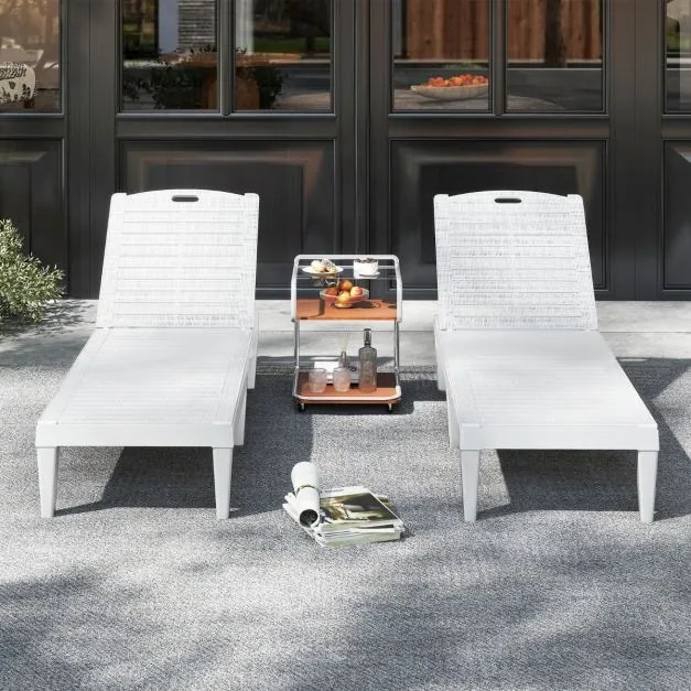 Conjunto de 2 espreguiçadeiras de Jardim 156 x 55 x 83 cm em PP com encosto ajustável em 4 posições Fácil montagem Branco