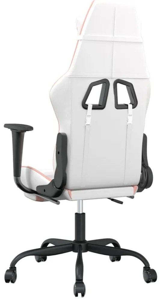 Cadeira gaming com apoio p/ pés couro artificial branco e rosa