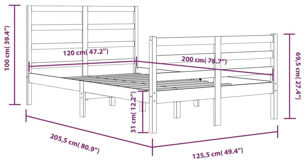 Estrutura de cama 120x200 cm madeira de pinho maciça