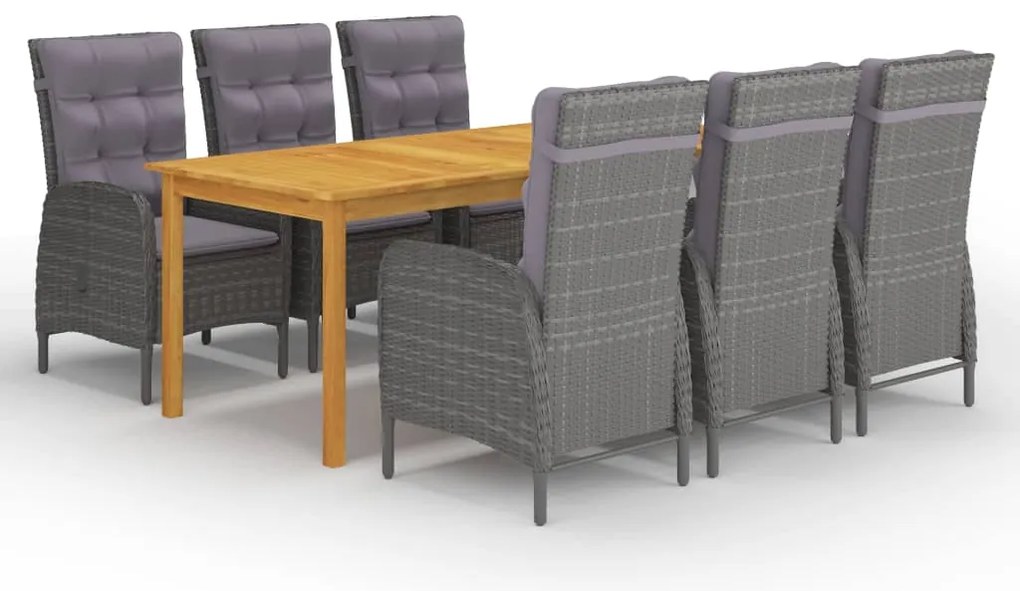 7 pcs conjunto de jantar para jardim cinzento