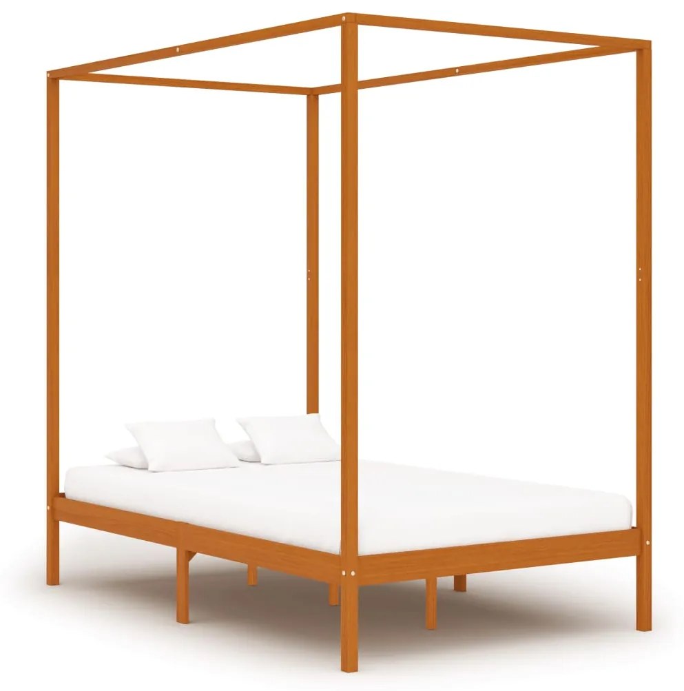 vidaXL Estrutura de cama com toldo 120x200cm pinho maciço castanho mel