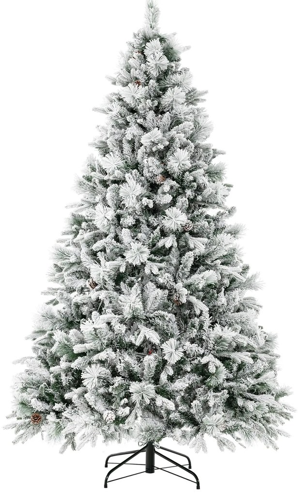 Árvore de Natal artificial de 150 cm com luzes, neve, pinhas e frutas vermelhas