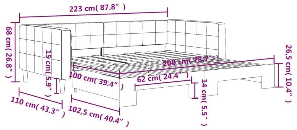 Sofá-cama com gavetão 100x200 cm veludo cinzento-escuro