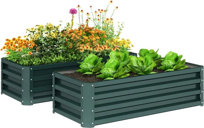 Conjunto de 2 Floreiras Grandes para Exterior em Aço Galvanizado Hortas para Terraço Jardim 110x50x30 cm Verde