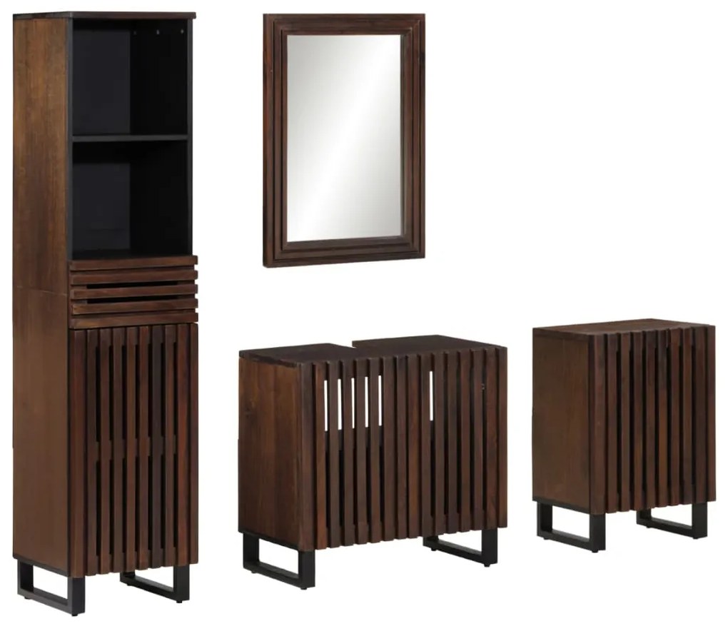 vidaXL 4 pcs conj. móveis p/ casa de banho madeira de mangueira maciça