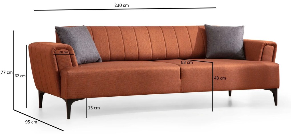 Sofá-cama de 3 Lugares Hamlet – Vermelho Telha – 230x95x77 cm