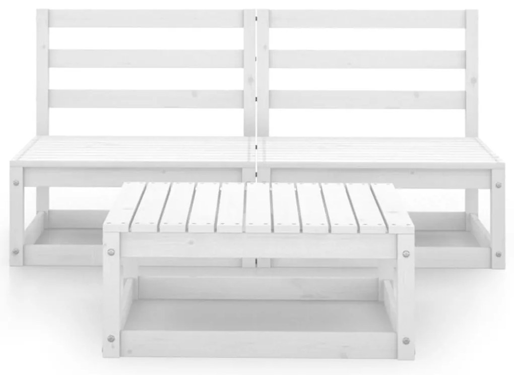 3 pcs conjunto lounge de jardim pinho maciço branco