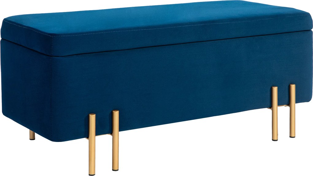 HOMCOM Banco-baú, Banco estofado com armazenamento, Metal, madeira de seringueira, Espuma, 100 x 40 x 42 cm, Azul escuro | Aosom Portugal