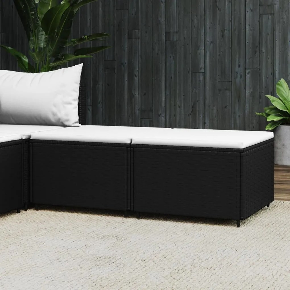 vidaXL Apoios de pés para jardim com almofadões 2 pcs vime PE preto