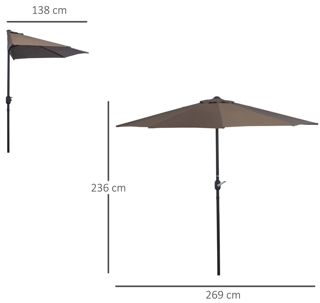Outsunny Chapéu de Sol Semicircular 269x138x236cm Chapéu de Sol à Manivela para Jardim Terraço Pátio Piscina Café