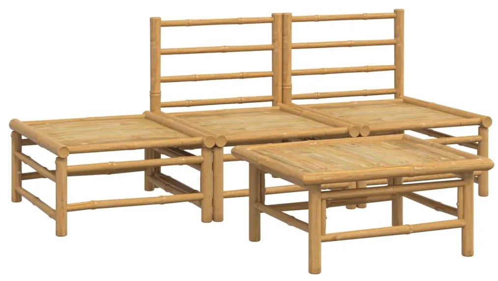 4 pcs conj. lounge de jardim bambu c/ almofadões cinzento-claro