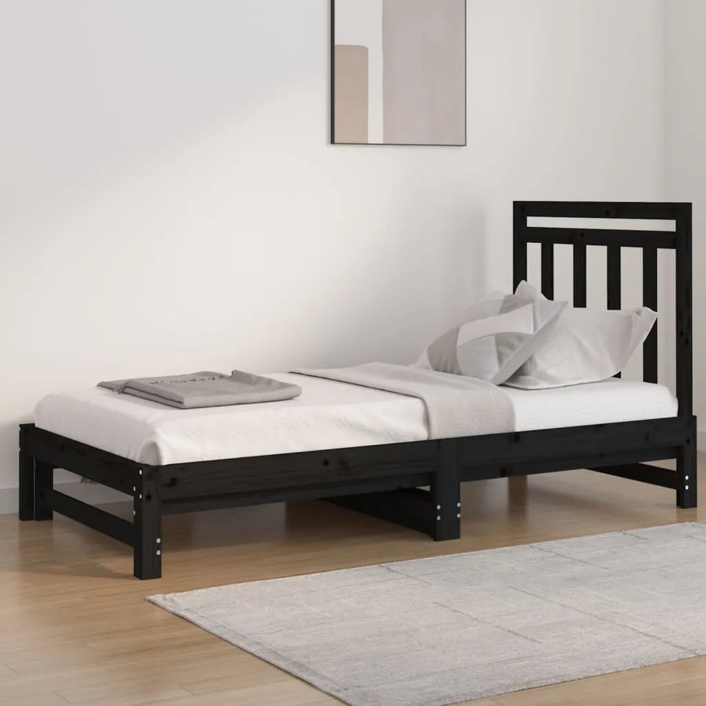 vidaXL Estrutura sofá-cama de puxar 2x(90x190) cm pinho maciço preto
