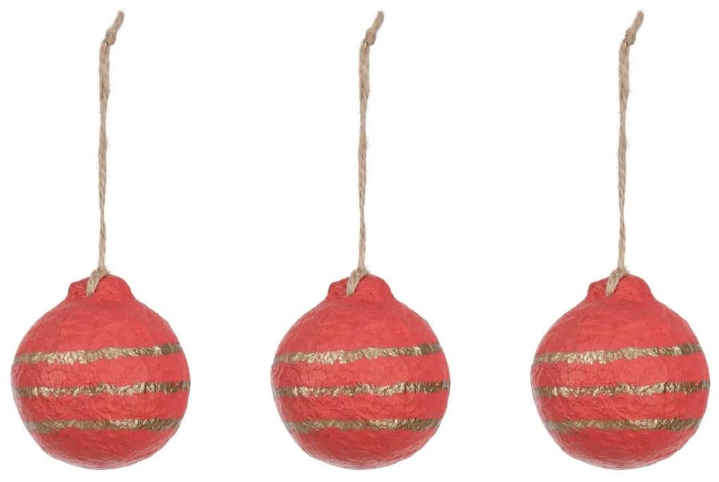 Kave Home - Set Galia de 3 bolas decorativas riscas vermelho