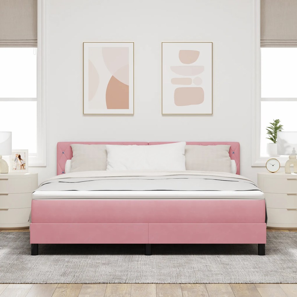 Cama Box com Colchão vidaXL Rosa Super King Veludo