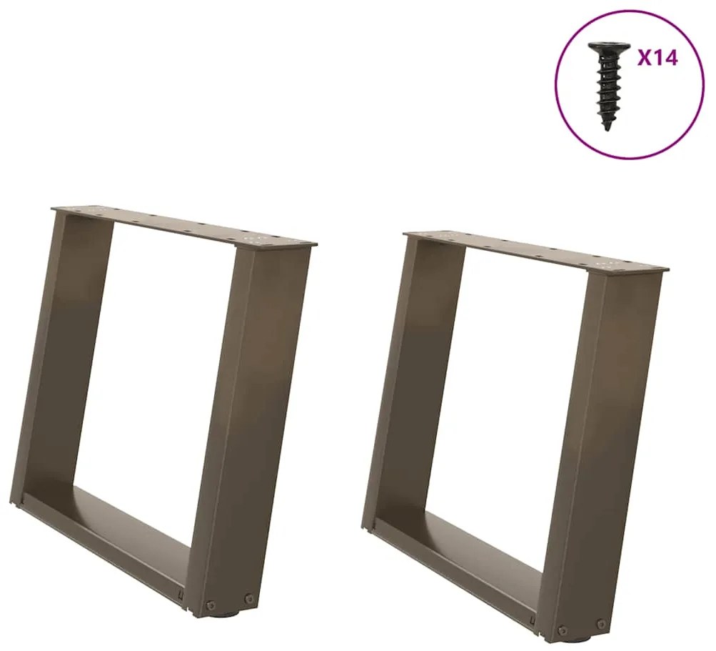 vidaXL Pés para mesa de centro em formato de U, 2 peças, aço natural, 60x(42-43) cm, aço