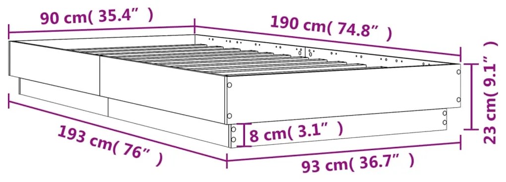 Estrutura de cama 90x190cm derivados de madeira carvalho sonoma