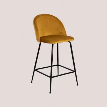 Banqueta Alta De Veludo Kana Design Preto & Mostaza & ↑65 Cm - Sklum