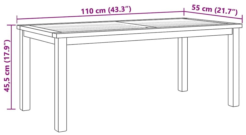 Mesa de centro Castanho 110 x 55 x 45 cm Madeira de teca sólida