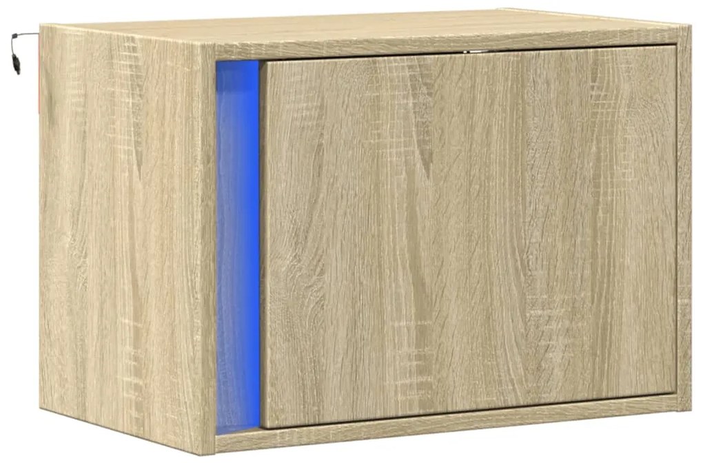 Mesa de cabeceira de parede com luzes LED carvalho sonoma