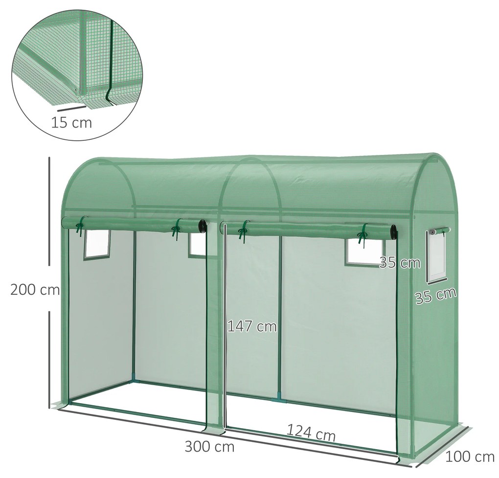 Outsunny Estufa Jardim Tipo Túnel com 4 janelas e 2 portas para Planta