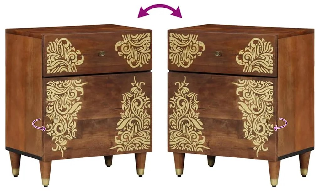 Mesa de Cabeceira Castanho mel Madeira maciça 50 x 33 x 60 cm