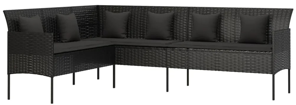 6 pcs conjunto de jantar p/ jardim c/ almofadões vime PE preto