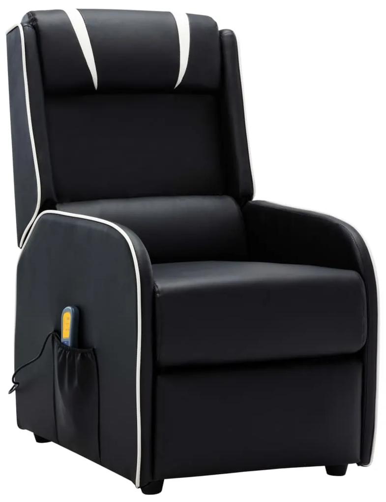 320184 vidaXL Cadeira de massagens reclinável couro artificial preto e branco