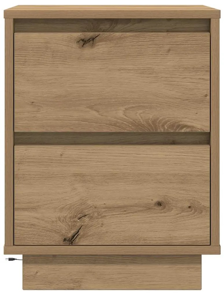 Mesas cabeceira c/ luzes LED 2pcs 38x34x50cm carvalho artesanal