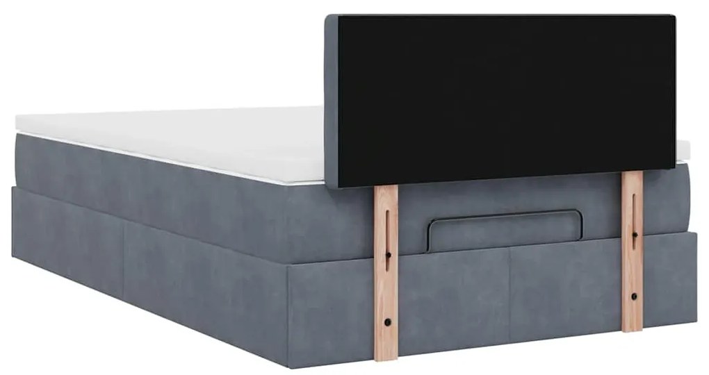 Cama otomana com colchão 120x190 cm veludo cinzento-escuro