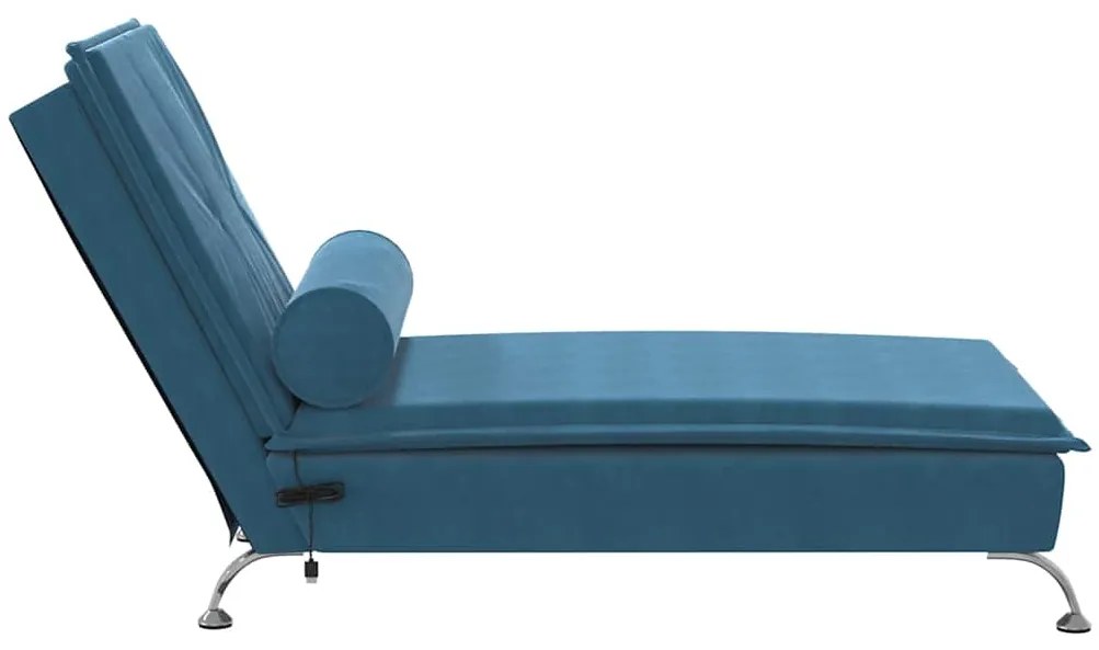 Chaise lounge de massagem com rolo veludo azul