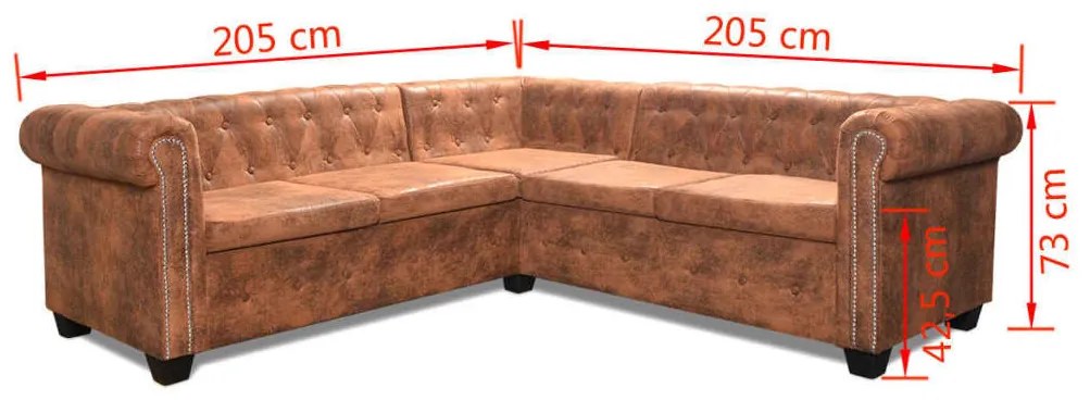 Sofá de canto Chesterfield 5 lugares couro artificial castanho