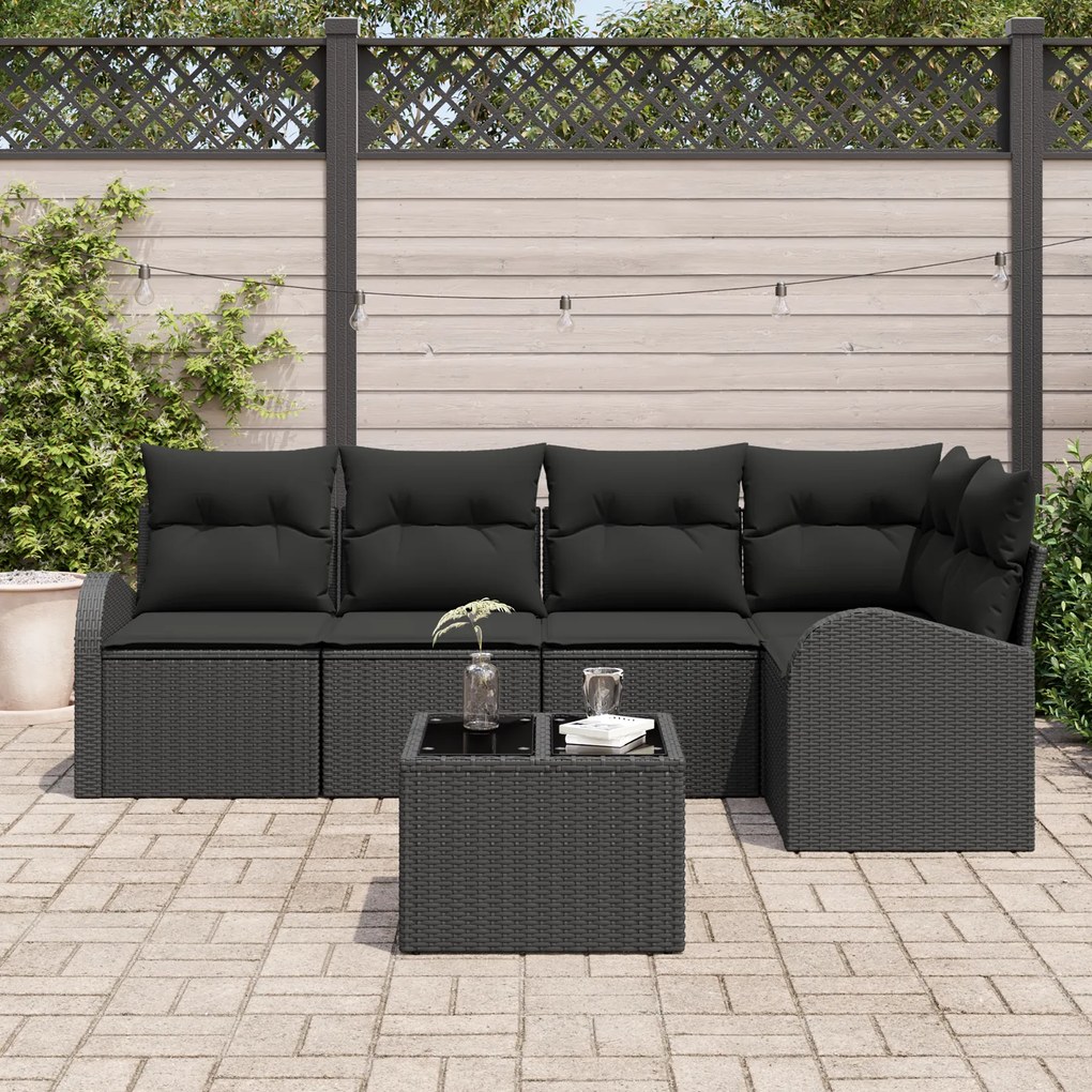 Conjunto de Sofás de Jardim com Almofadas 6 Peças Bege Rattan Poliéste