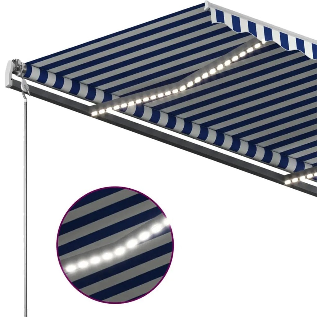 Toldo retrátil manual com LED 400x300 cm azul e branco