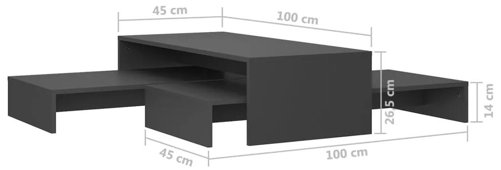 Conj. mesas de centro 100x100x26,5 cm contraplacado cinzento