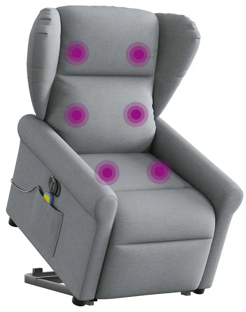 vidaXL Poltrona elétrica reclinável massagens tecido cinzento-claro