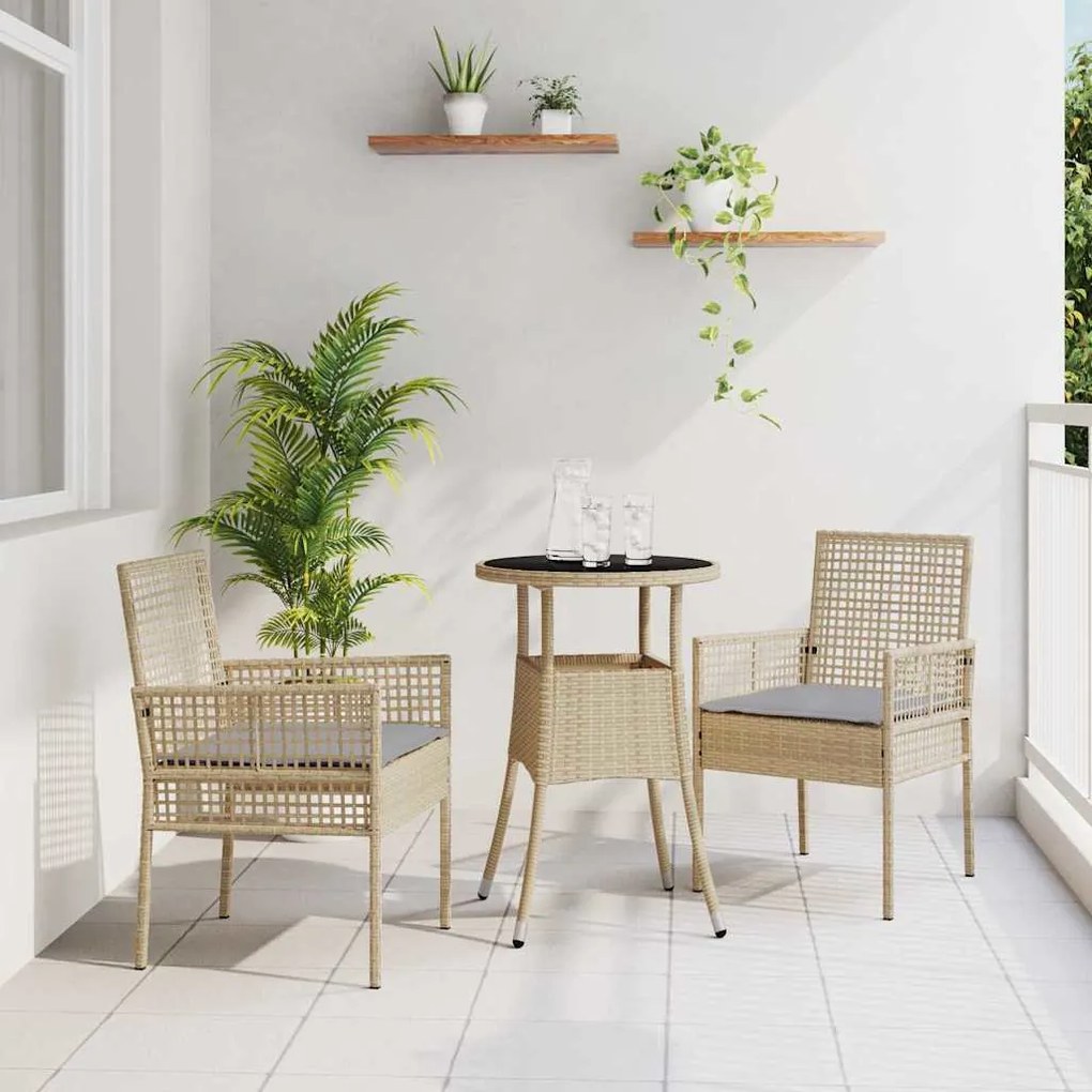 vidaXL Conjunto de Jantar de Jardim de 3 Peças Bege de Rattan Sintético