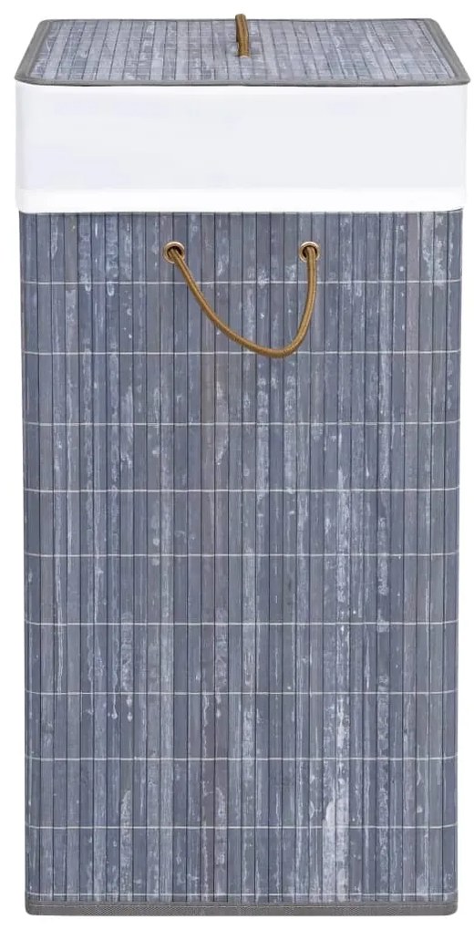 Cesto para roupa suja c/ 2 secções 100 L bambu cinzento