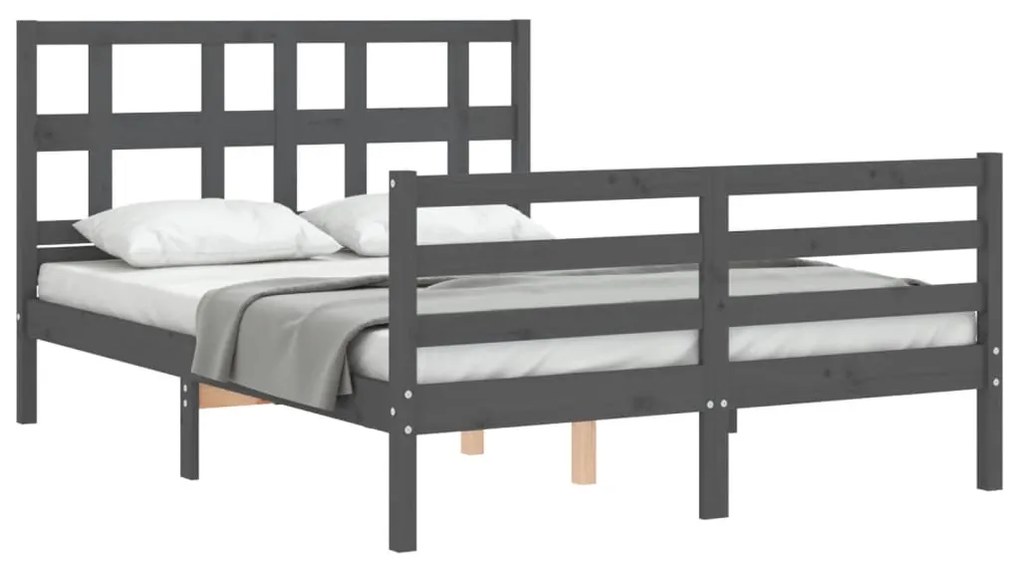 Estrutura de cama com cabeceira 140x190 cm madeira maciça cinza