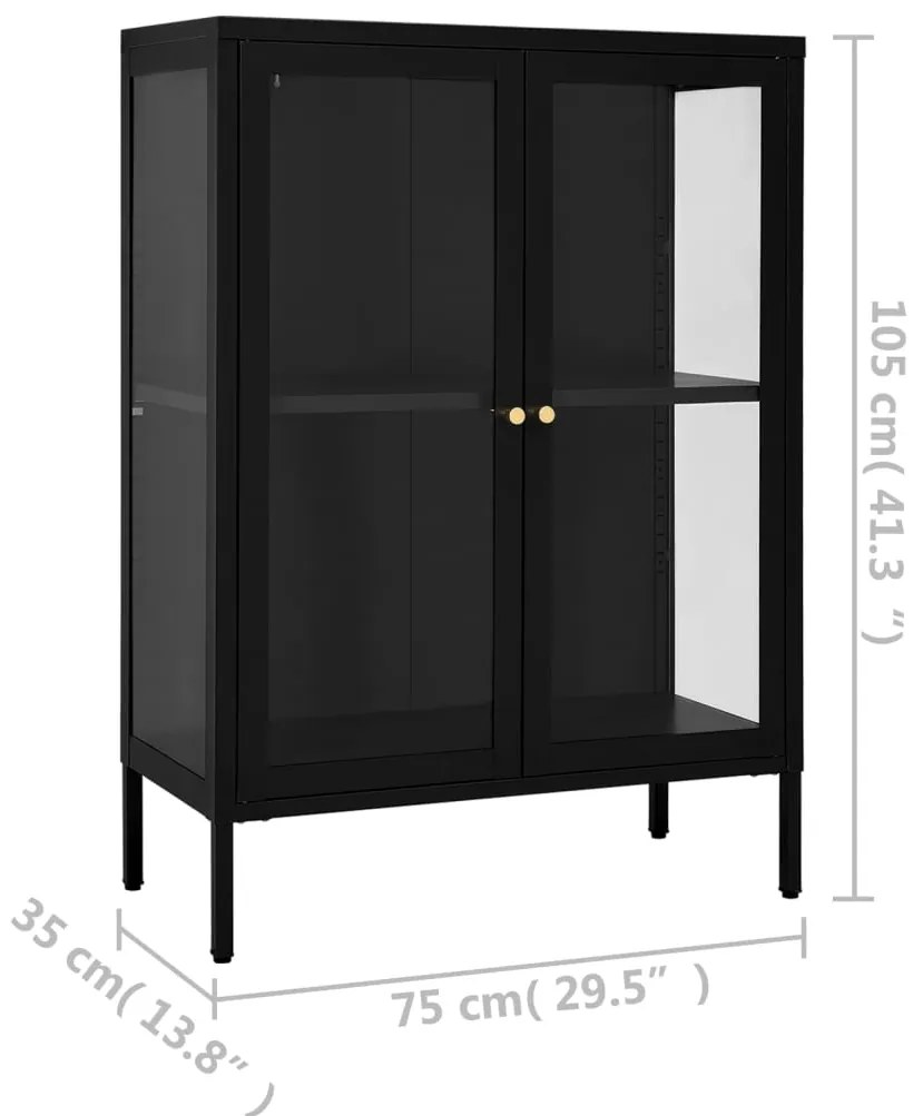 Aparador 75x35x105 cm vidro e aço preto