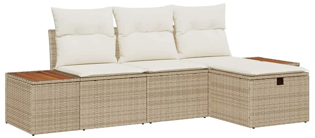 Conjunto de Sofá de Jardim de 4 Peças com Almofadas Bege em Rattan Pol
