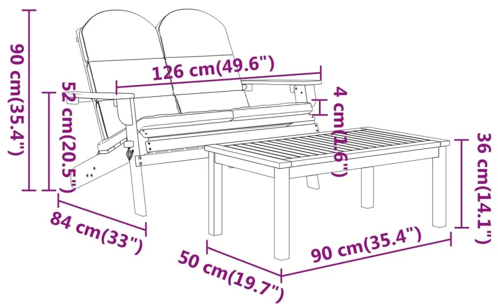 Conjunto lounge de jardim Adirondack 2pcs acácia maciça