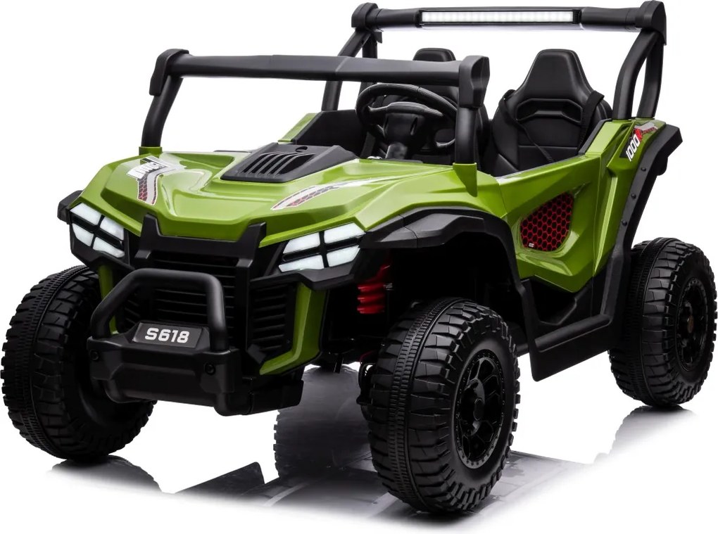 Carro elétrico para Crianças 24V, 4x4, 2 lugares Gravity Buggy Rodas de espuma EVA e assento Couro ecológico Verde