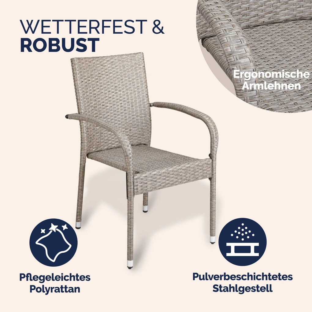 Conjunto de 4 Cadeiras jardim empilhável Comfort em Polyrattan Creme