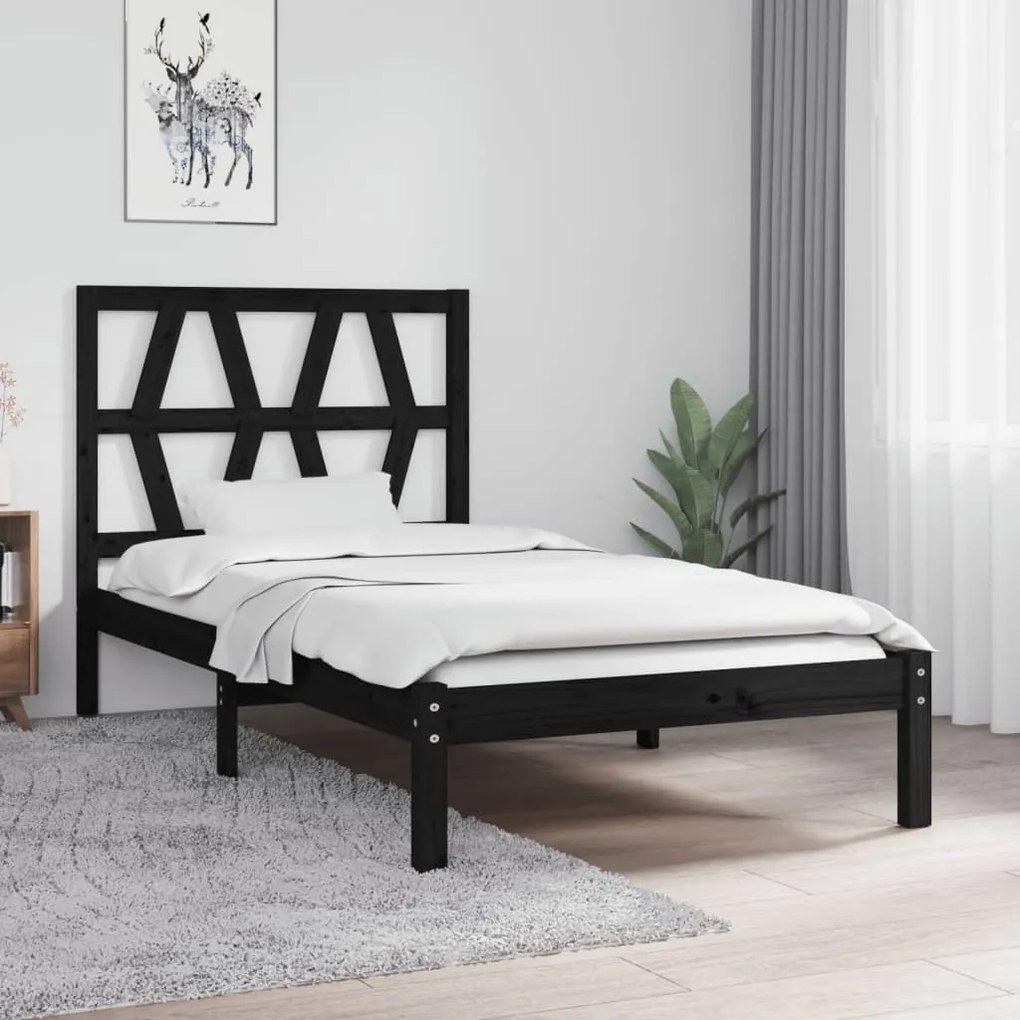3103987 vidaXL Estrutura de cama 90x200 cm madeira de pinho maciça preto