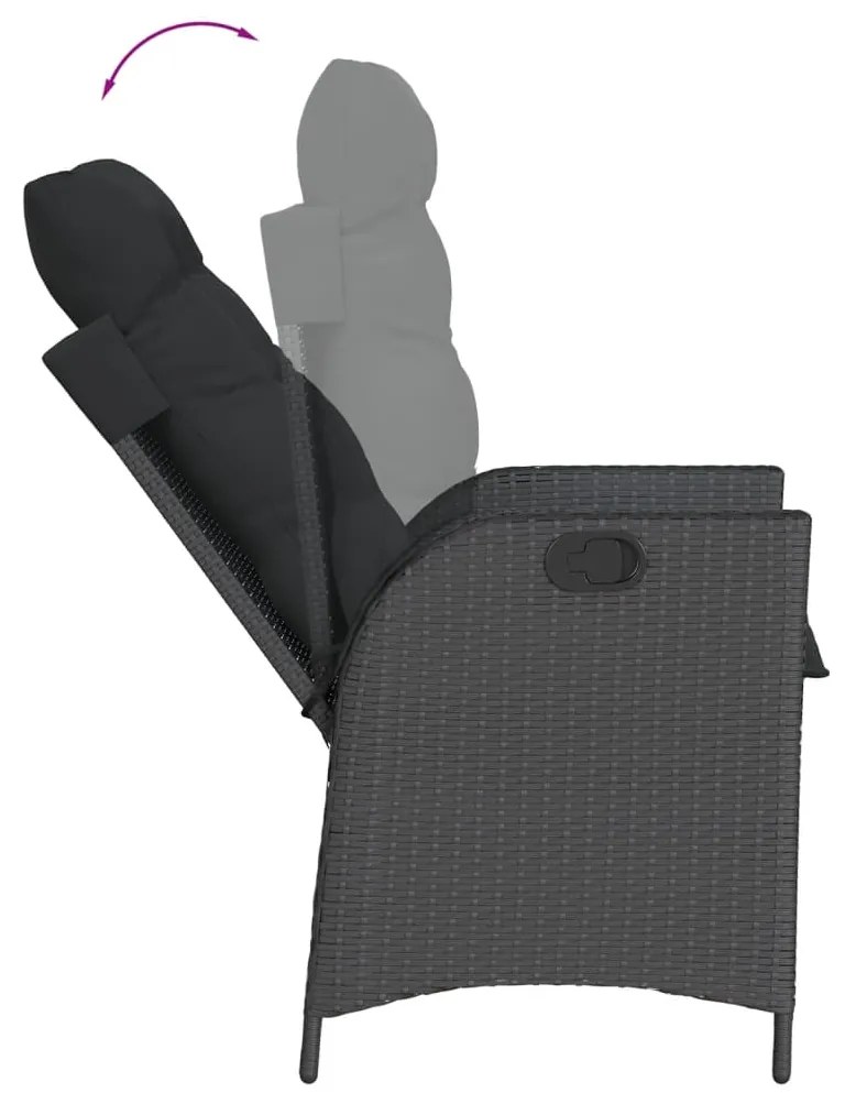 7 pcs conjunto de jantar p/ jardim c/ almofadões vime PE preto