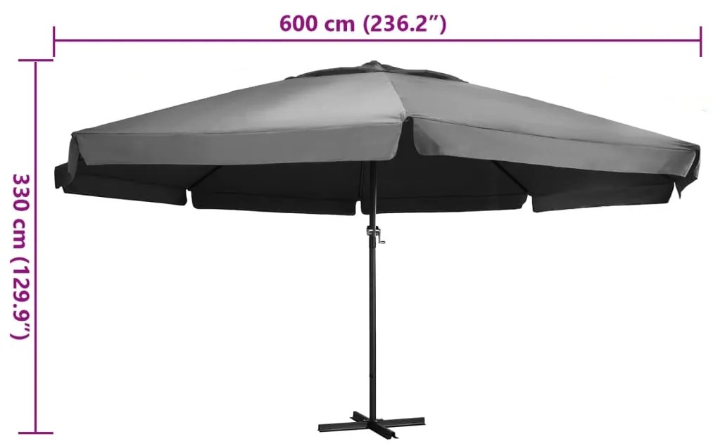 Guarda-sol de jardim c/ poste de alumínio 600 cm antracite