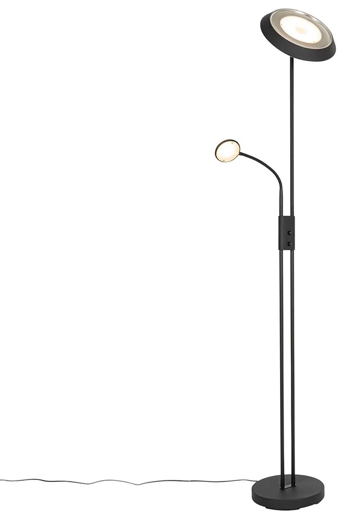Candeeiro de pé preto com LED e dimmer e luz de leitura - Fez Retro