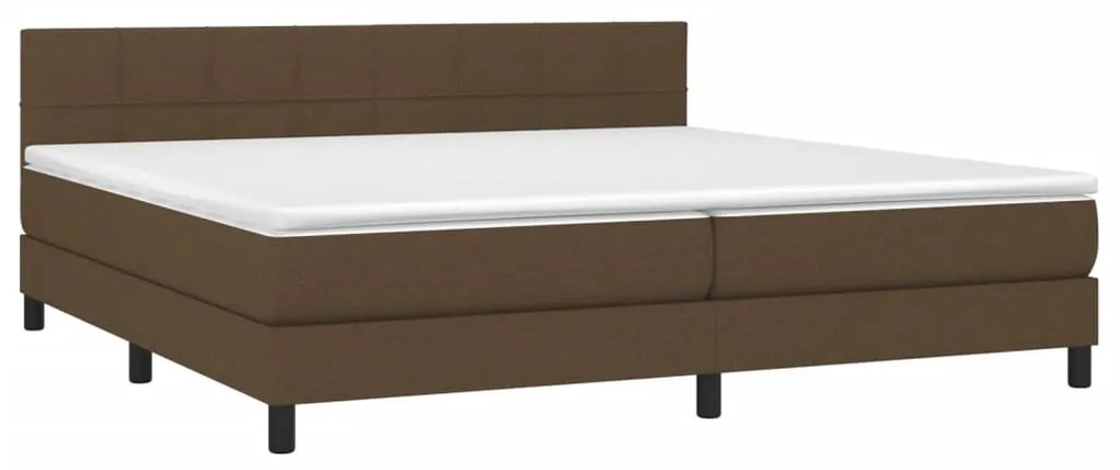 Cama box spring c/ colchão/LED 200x200cm tecido castanho-escuro