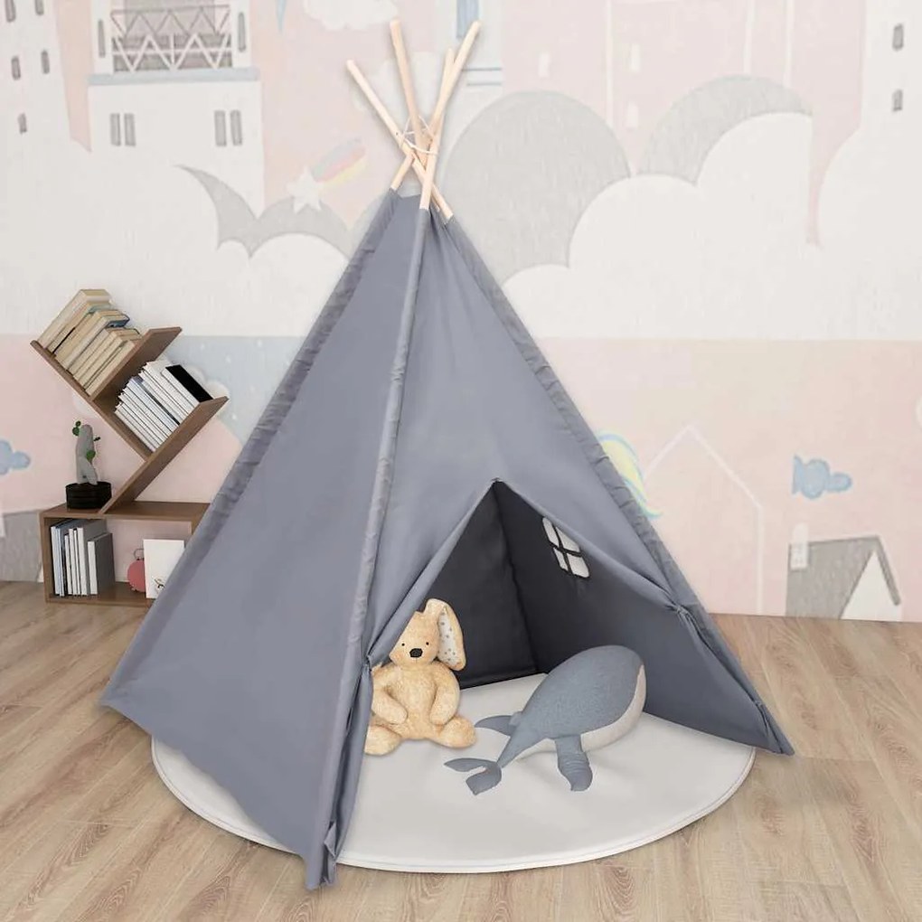 vidaXL Tenda teepee infantil c/ saco 120x120x150cm pele pêssego cinza