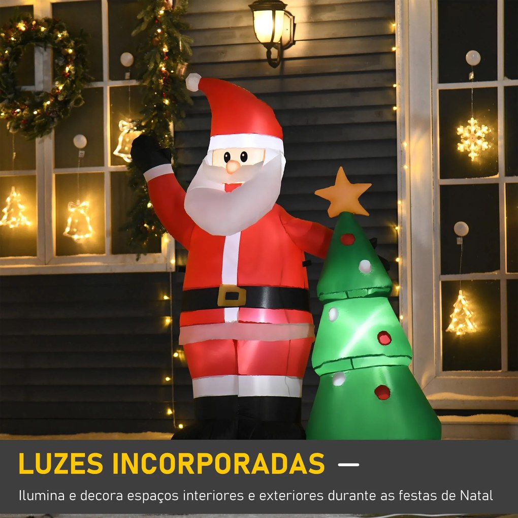 Pai Natal Inflável com Árvore de Natal com 3 Luzes LED e Inflador Elét